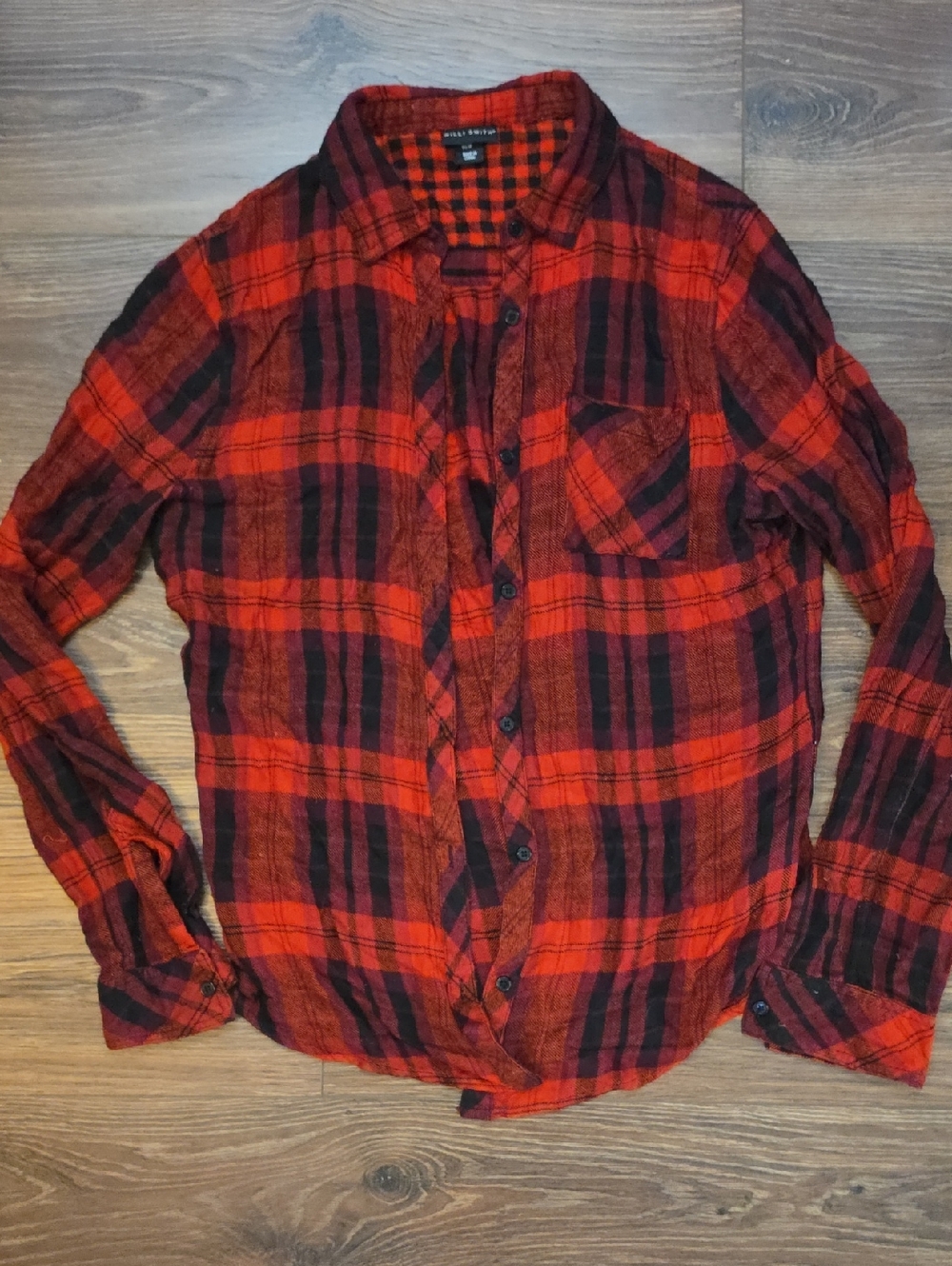 Willi Smith Red and Black Plaid Button-Down Shirt
